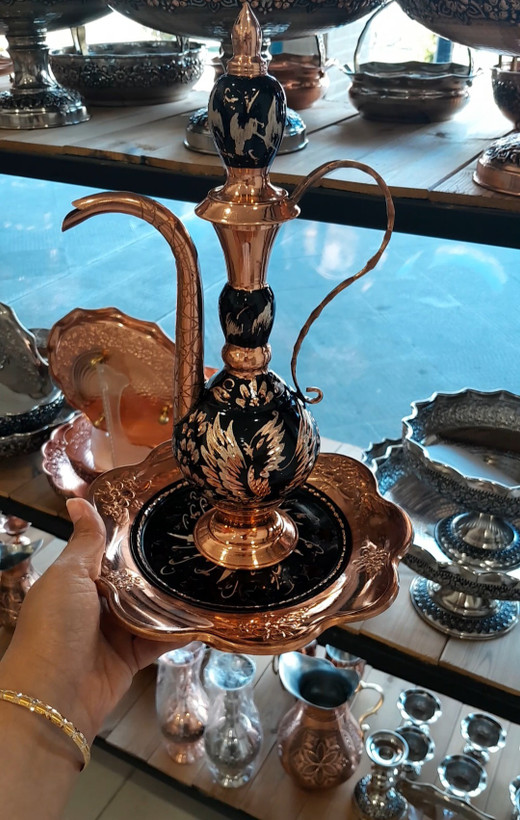 آفتابه لگن مسی الماس تراش ارتفاع ۳۷