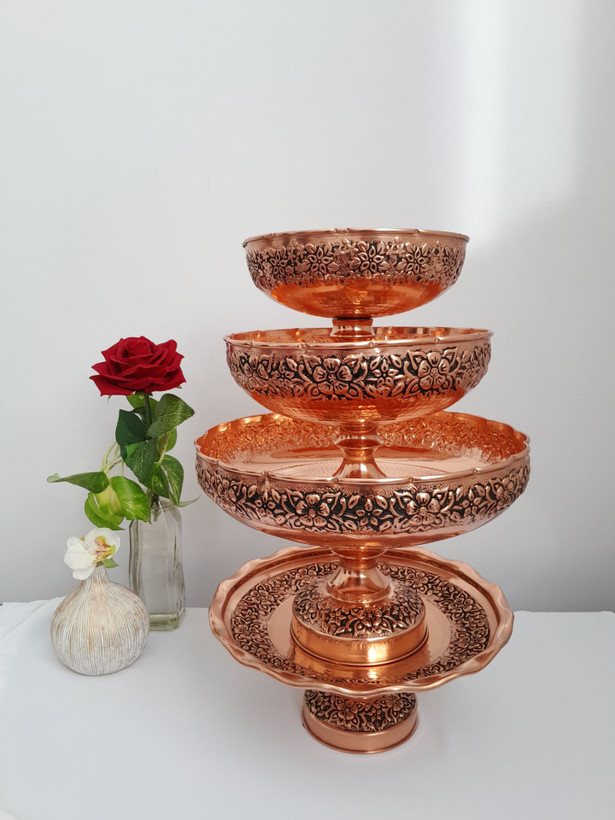 سرویس پذیرایی مسی زنجان ۴ تکه طرح گلبرگ